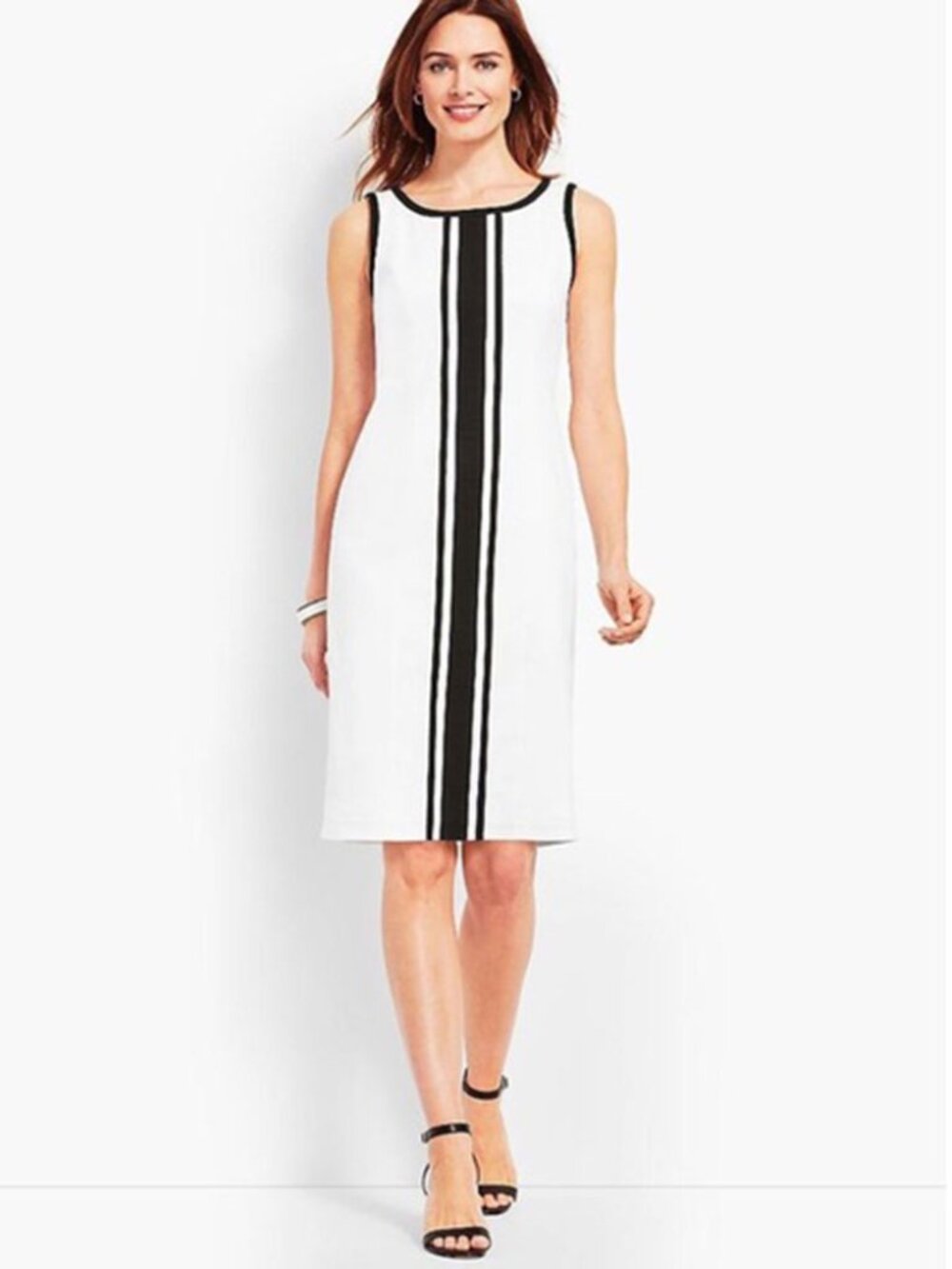Talbots Women's Sleeveless Sheath Dress Size 4 NWT White Black Cotton Above Knee